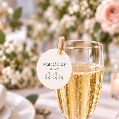 Personalised Wildflower Wedding Cocktail Toppers | Edible Wafer Decorations