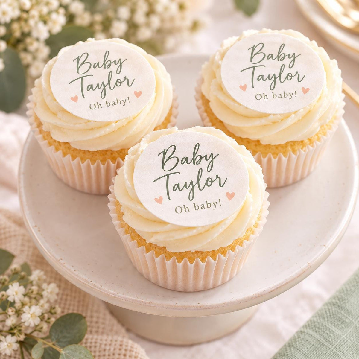 Personalised Baby Shower Cupcake Toppers | Custom Edible Wafer Circles