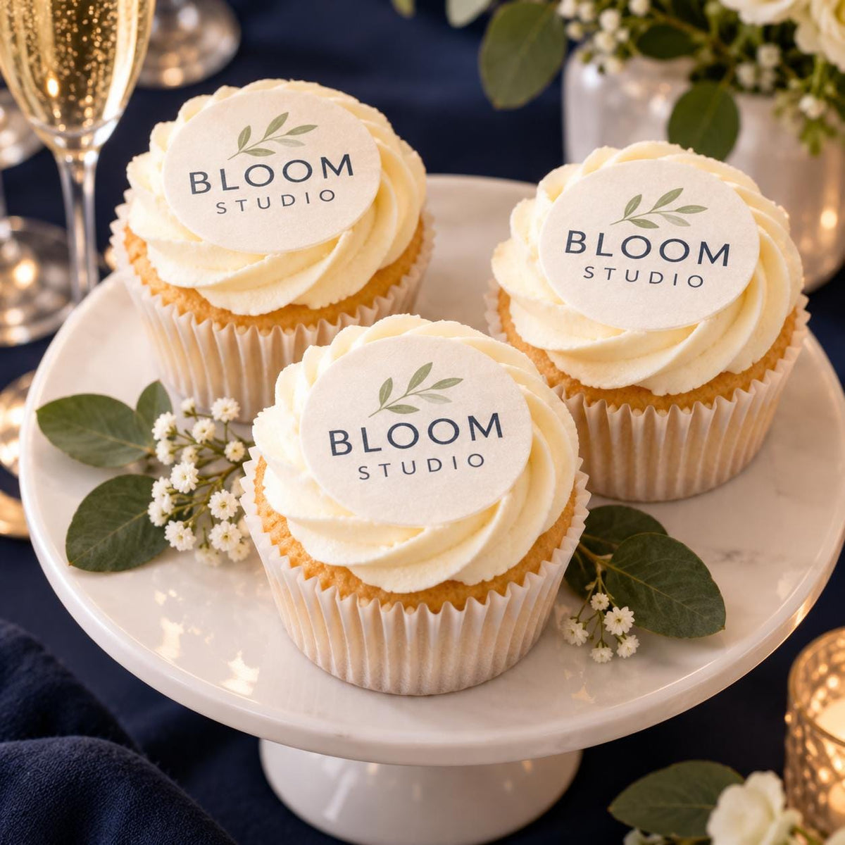 Custom Edible Logo Cupcake Toppers | Round Wafer Prints