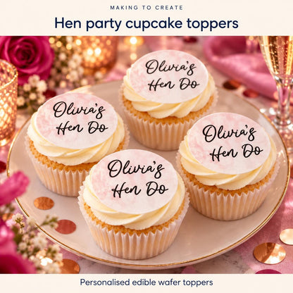 Personalised Hen Do Cupcake Toppers | Edible Wafer Circles