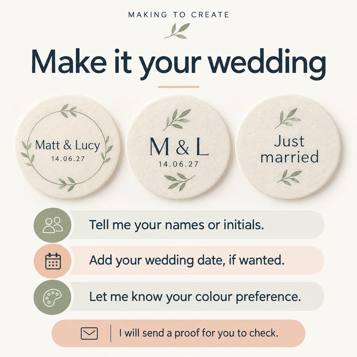 Personalised Wedding Cupcake Toppers | Edible Wafer Circles
