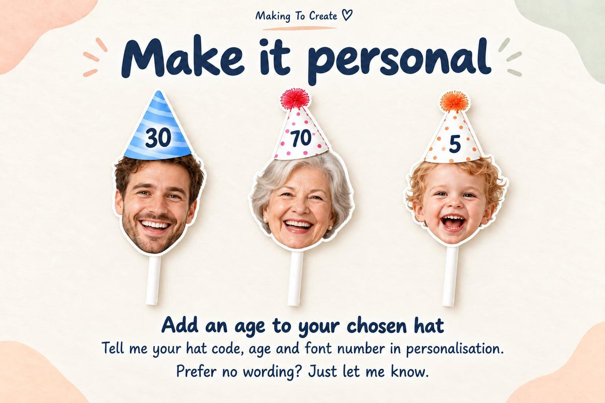 Original hat selection chart A with 40 coded hat and accessory designs. Enter your chosen code in personalisation.