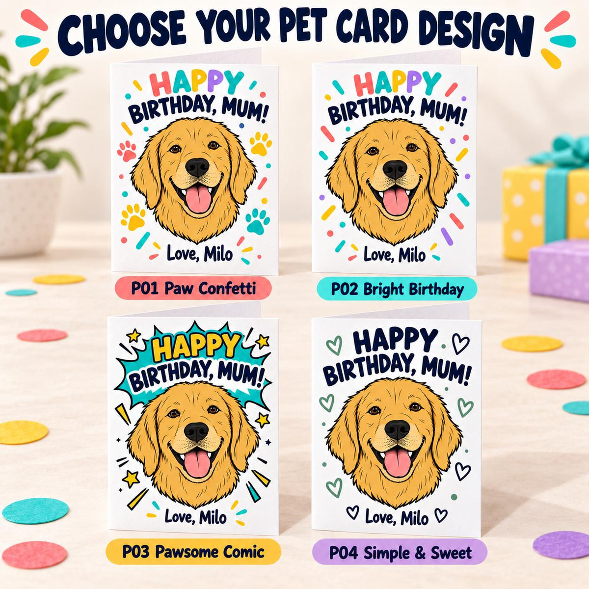 Personalised Pet Birthday Card | drawing from Photo, Custom Illustrated A5 Dog or Cat Portrait Card
