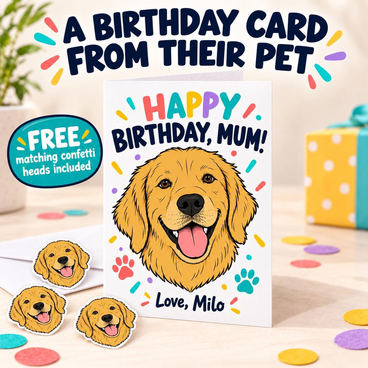Personalised Pet Birthday Card | drawing from Photo, Custom Illustrated A5 Dog or Cat Portrait Card