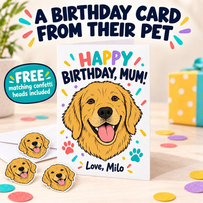 Personalised Pet Birthday Card | drawing from Photo, Custom Illustrated A5 Dog or Cat Portrait Card