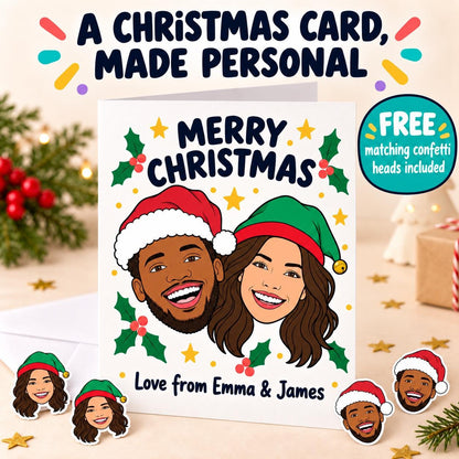 Personalised Illustrated Christmas Card | drawing from Photo, Custom A5 Family or Pet Portrait Xmas Card