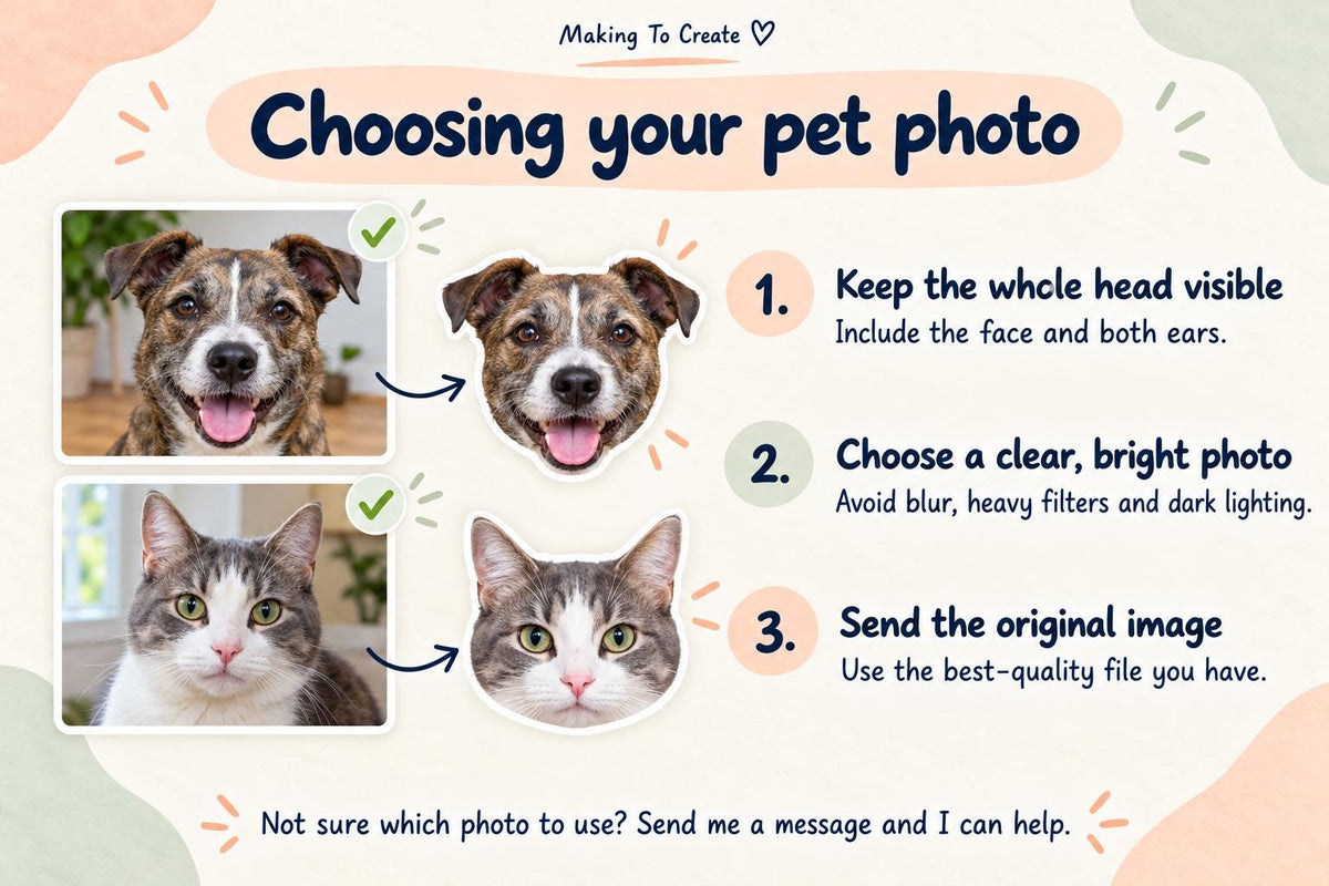 Photo guide: keep the whole head and ears visible, choose a clear bright photo and send the best-quality original image.