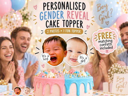 Personalised Baby Photo or Scan Cake Topper, Custom Gender Reveal Baby Shower Christening and First Birthday Decoration