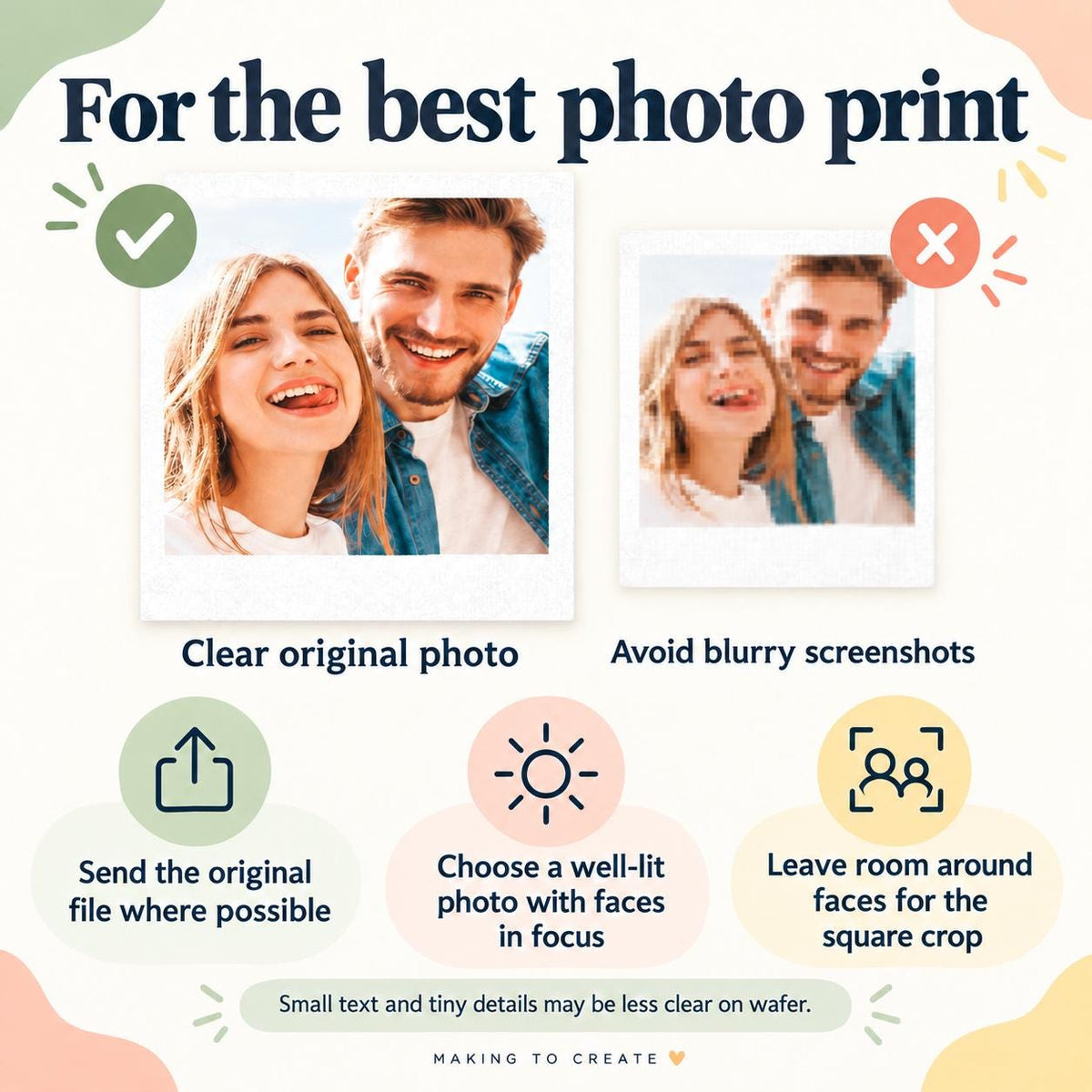 Comparison of wafer paper at 0.35 mm and wafer card at 0.65 mm for personalised edible photo toppers.