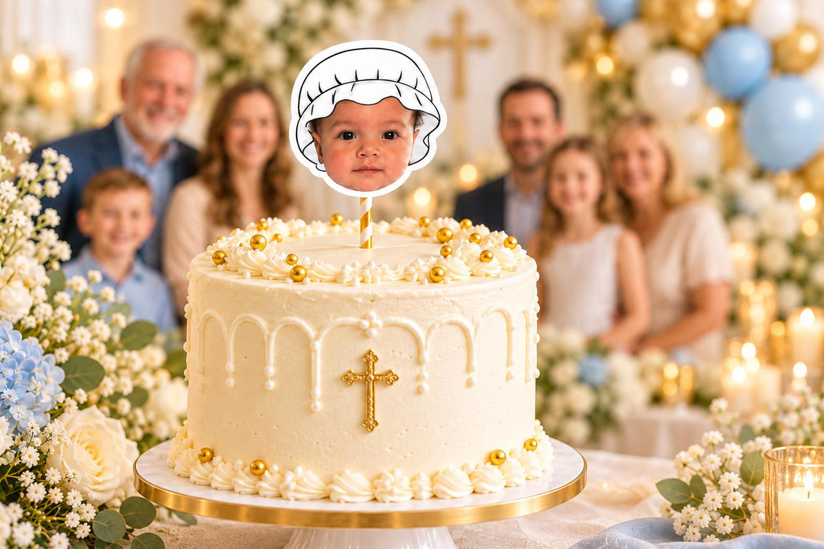 Baptism Cake Topper – Personalised Christening Face cake – Custom Baby Photo - Religious Fun Party Decoration and Decor