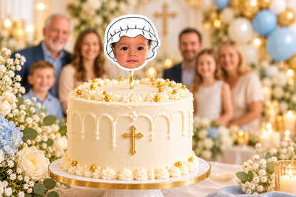 Baptism Cake Topper – Personalised Christening Face cake – Custom Baby Photo - Religious Fun Party Decoration and Decor