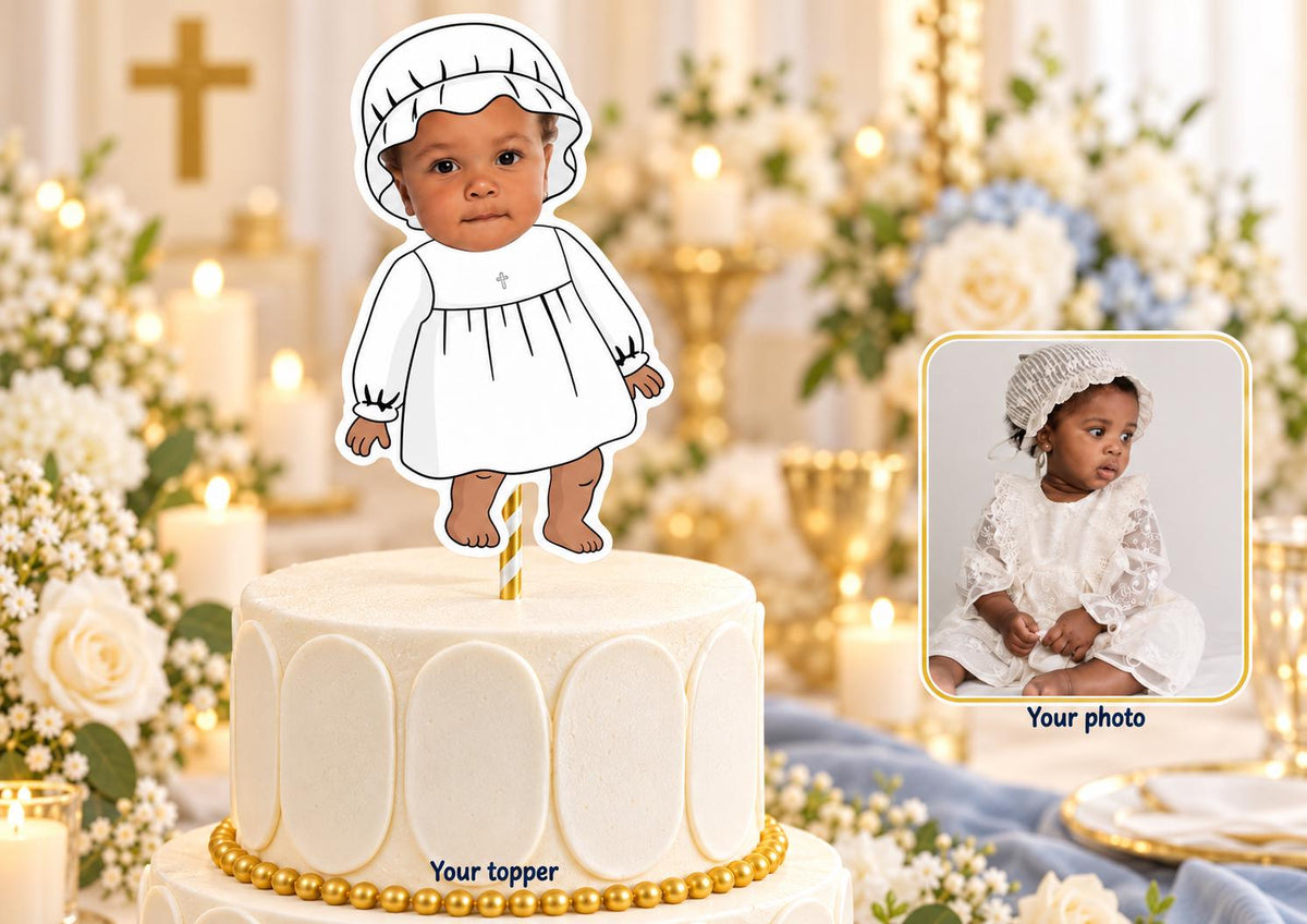 Baptism Cake Topper – Personalised Christening Face cake – Custom Baby Photo - Religious Fun Party Decoration and Decor
