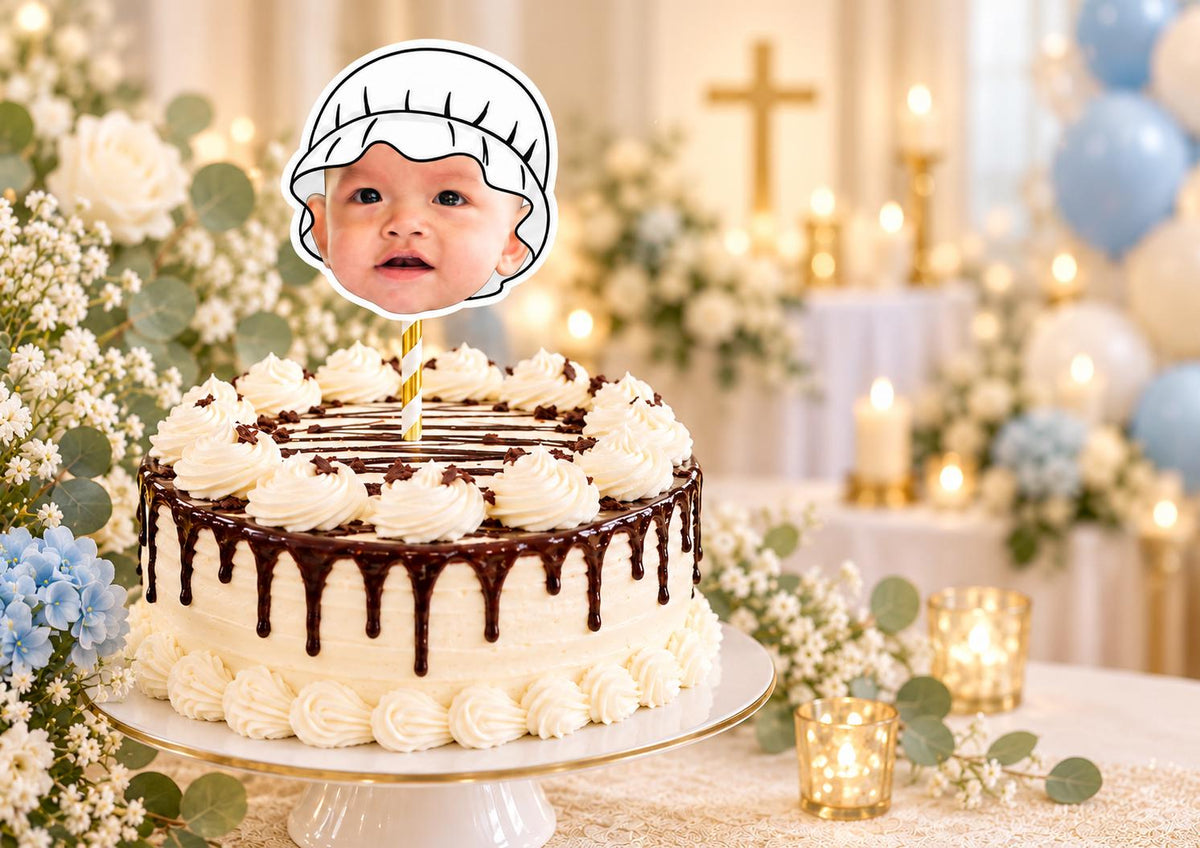 Baptism Cake Topper – Personalised Christening Face cake – Custom Baby Photo - Religious Fun Party Decoration and Decor