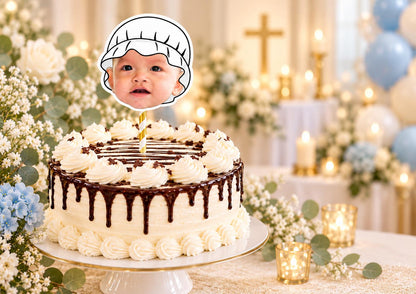 Baptism Cake Topper – Personalised Christening Face cake – Custom Baby Photo - Religious Fun Party Decoration and Decor