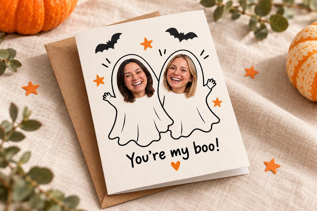 Personalised Halloween Photo Card | You're My Boo Ghost Couple or Friendship