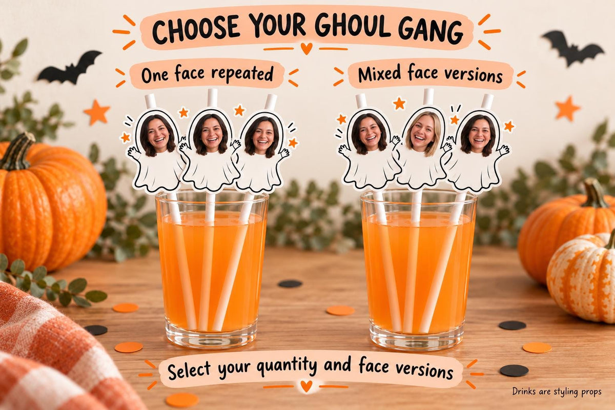 Personalised Halloween Ghost Photo Straws | Custom Face Drink Toppers
