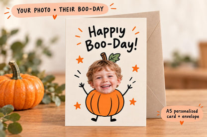 Personalised Halloween Birthday Photo Card - Happy Boo-Day Pumpkin