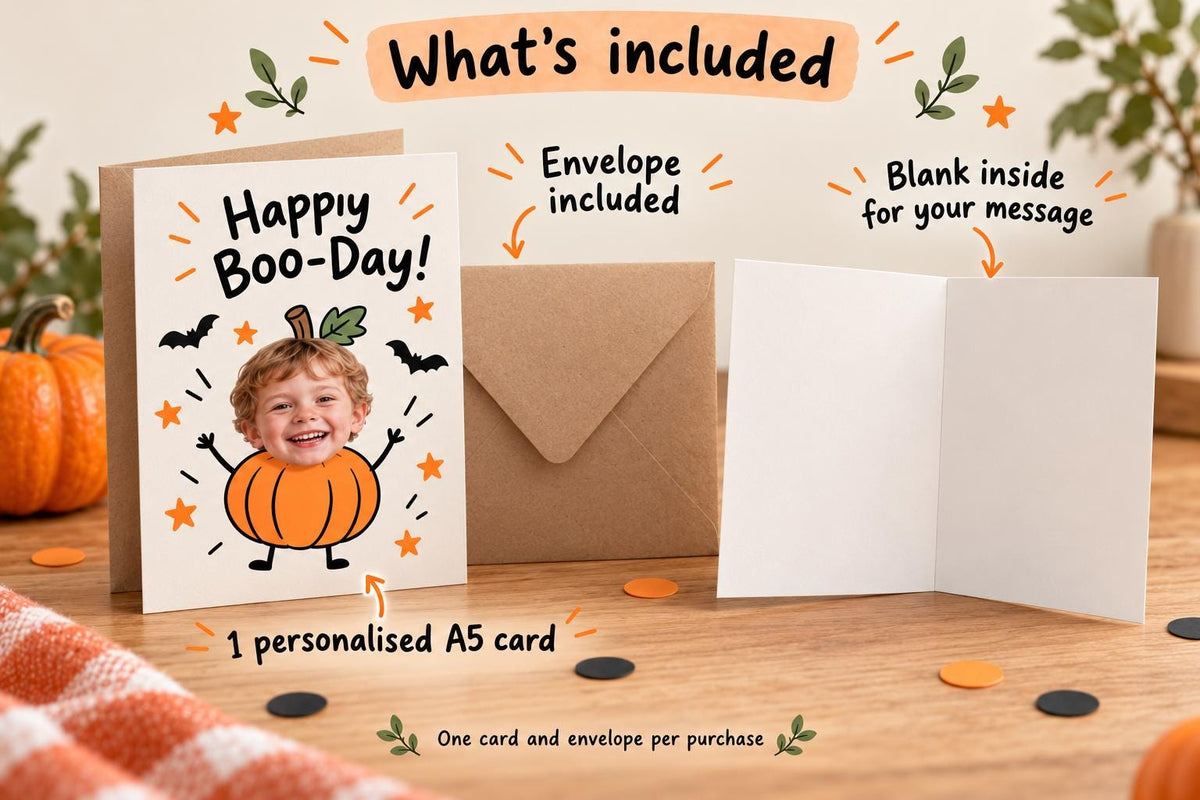 Personalised Halloween Birthday Photo Card - Happy Boo-Day Pumpkin