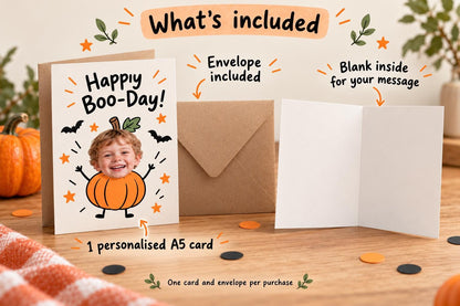 Personalised Halloween Birthday Photo Card - Happy Boo-Day Pumpkin