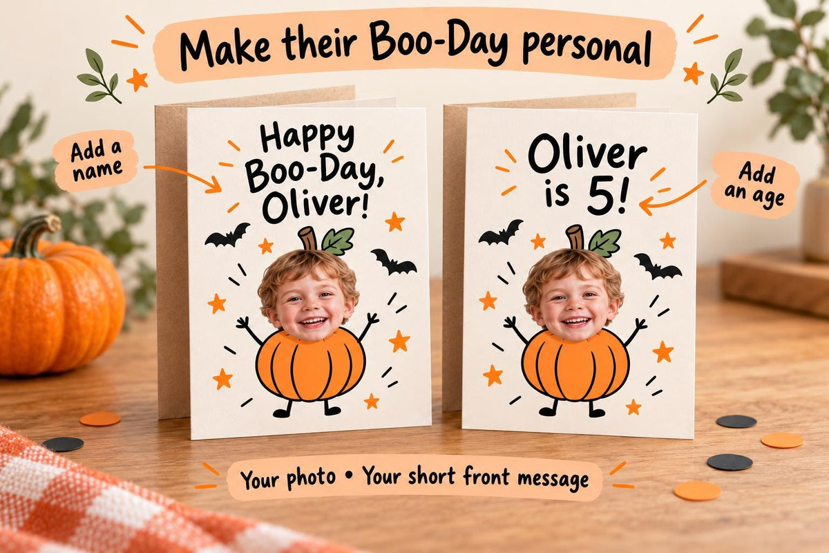 Personalised Halloween Birthday Photo Card - Happy Boo-Day Pumpkin