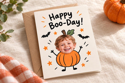 Personalised Halloween Birthday Photo Card - Happy Boo-Day Pumpkin