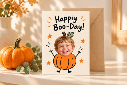 Personalised Halloween Birthday Photo Card - Happy Boo-Day Pumpkin