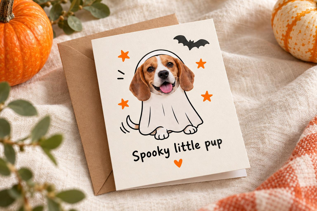 Personalised Dog Halloween Photo Card | Custom Pet Ghost Design