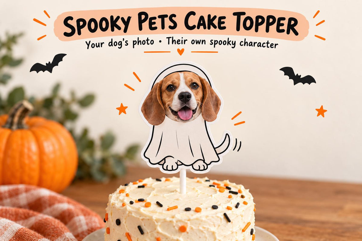 Personalised Dog Ghost Photo Cake Topper | Halloween Pet Party Decoration