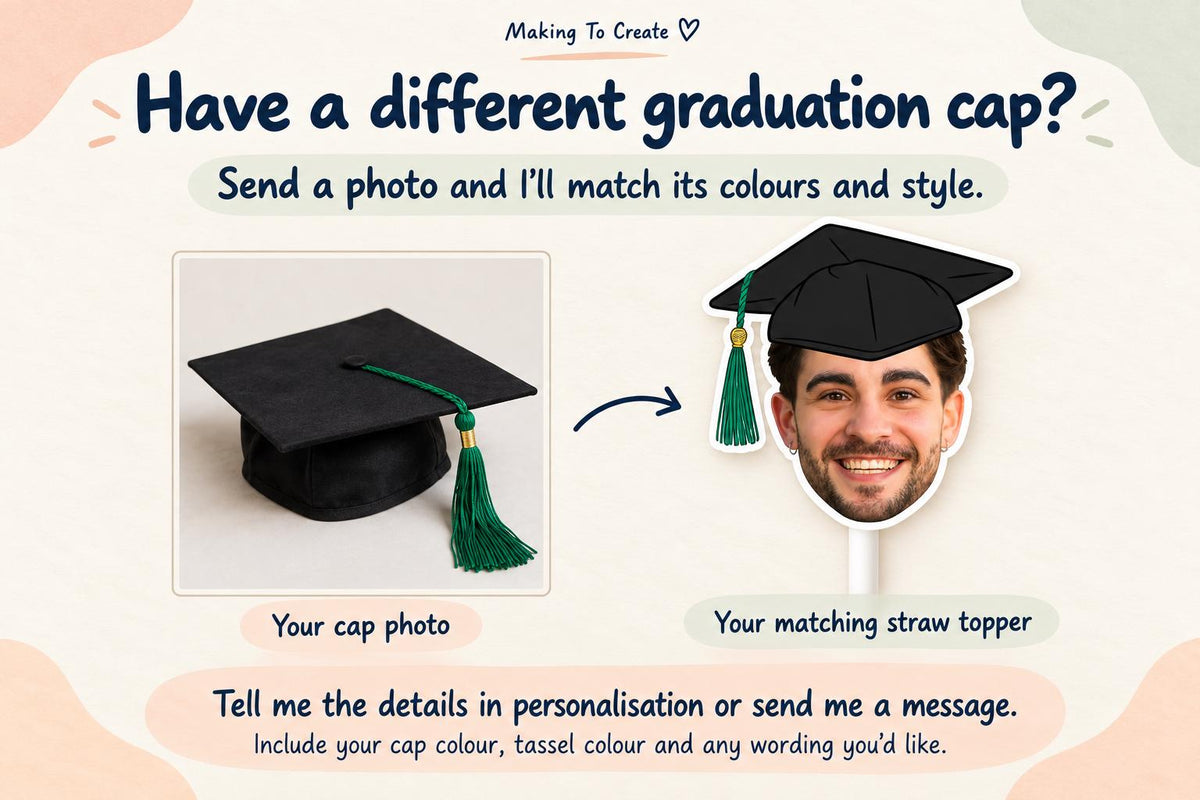 Graduation Party Straws – Personalised Graduate Face Drink Decorations – Custom Class of 2025 Party Supplies – Funny Graduation Favours