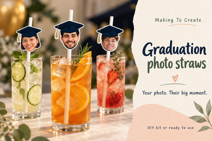 Graduation Party Straws – Personalised Graduate Face Drink Decorations – Custom Class of 2025 Party Supplies – Funny Graduation Favours