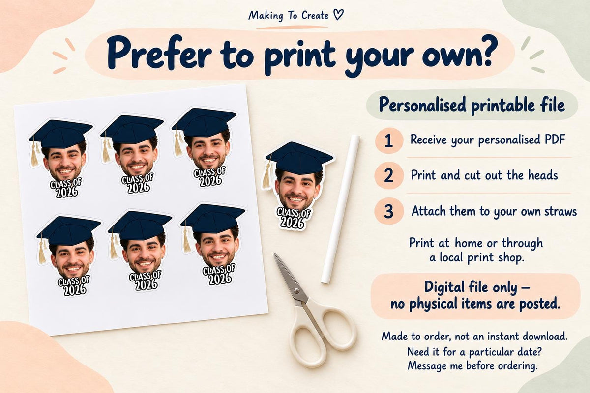 Graduation Party Straws – Personalised Graduate Face Drink Decorations – Custom Class of 2025 Party Supplies – Funny Graduation Favours