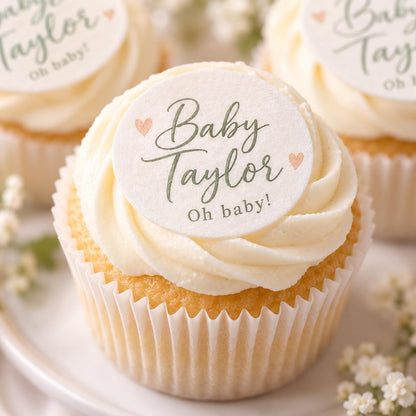 Personalised Baby Shower Cupcake Toppers | Custom Edible Wafer Circles