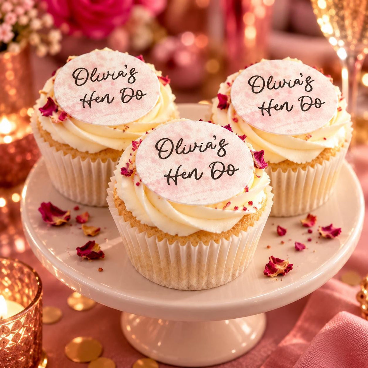 Personalised Hen Do Cupcake Toppers | Edible Wafer Circles