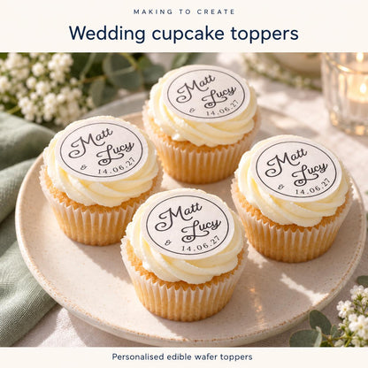 Personalised Wedding Cupcake Toppers | Edible Wafer Circles