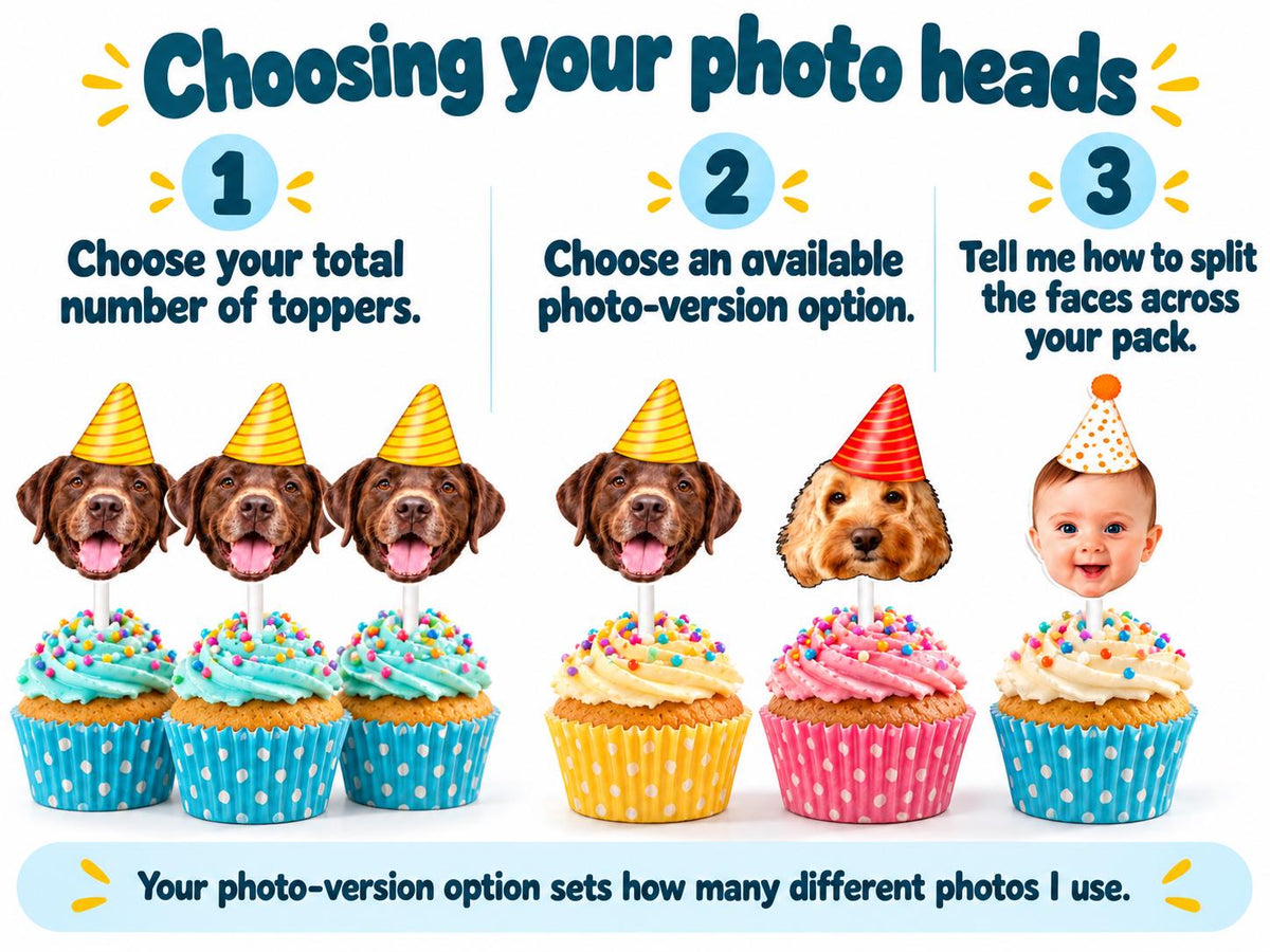 Personalised Hen Party Photo Cupcake Toppers | Bride Face Decorations on White Lollipop Sticks