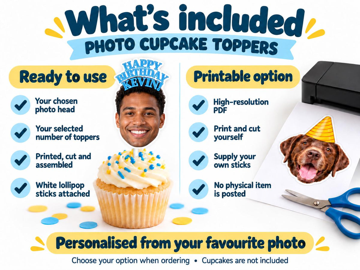 Personalised Hen Party Photo Cupcake Toppers | Bride Face Decorations on White Lollipop Sticks