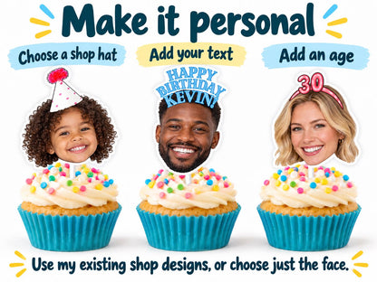 Personalised Hen Party Photo Cupcake Toppers | Bride Face Decorations on White Lollipop Sticks