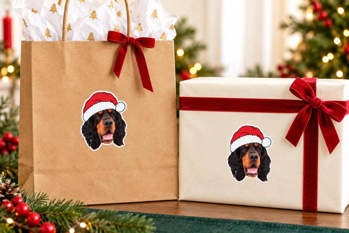 Personalised Christmas Photo Stickers | Santa Hat Face Gift Labels for Family and Pet Presents