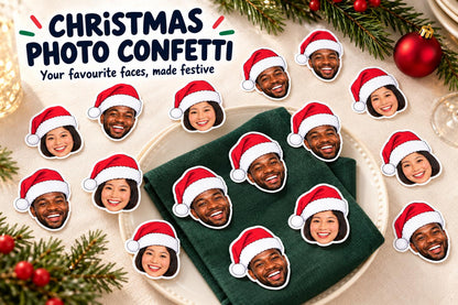 Personalised Christmas Photo Confetti | Santa Hat Face Table Scatter for Family and Pet Parties