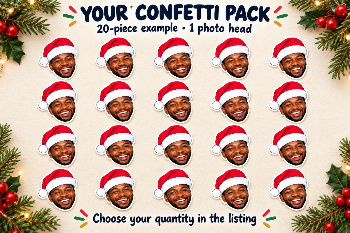 Personalised Christmas Photo Confetti | Santa Hat Face Table Scatter for Family and Pet Parties