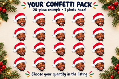 Personalised Christmas Photo Confetti | Santa Hat Face Table Scatter for Family and Pet Parties