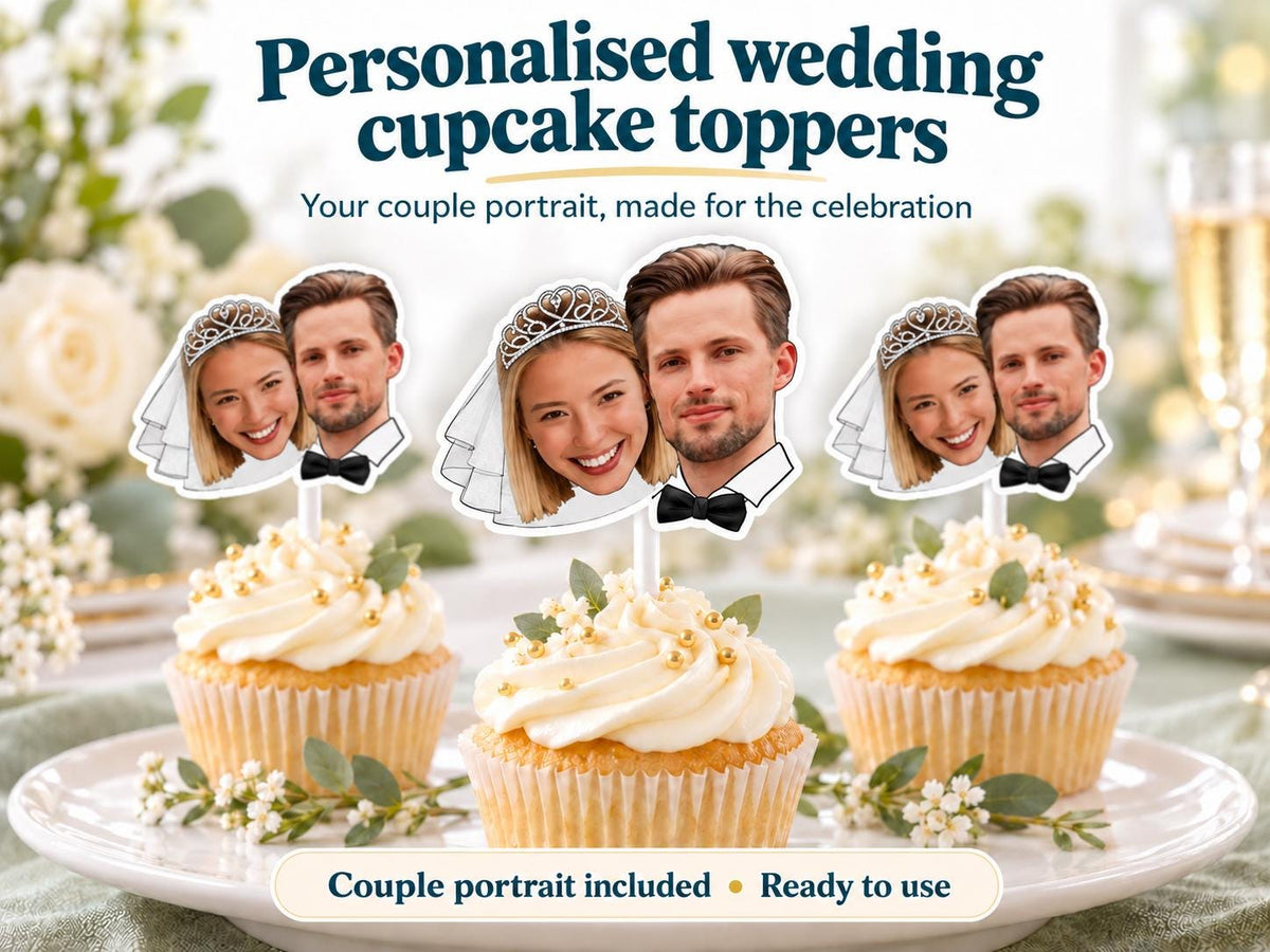 Personalised Hen Party Photo Cupcake Toppers | Bride Face Decorations on White Lollipop Sticks