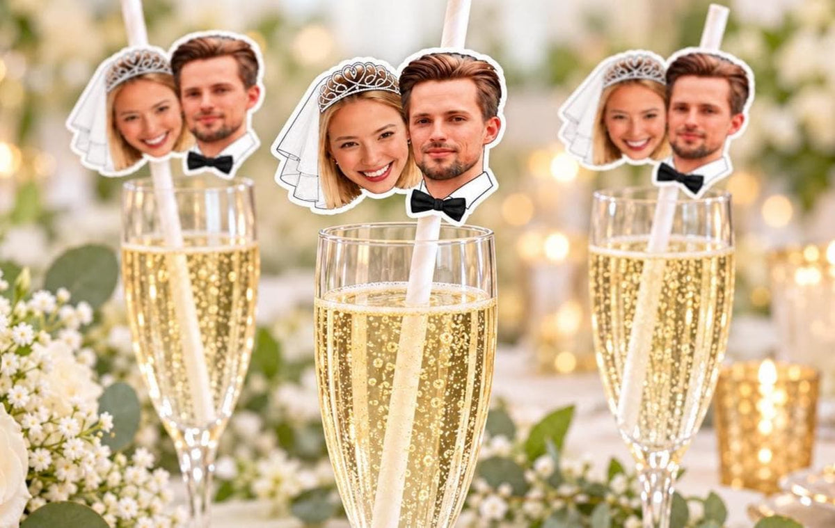 Personalised Wedding Photo Straws | Bride and Groom Face Straws, Custom Couple Drinks Decorations, Wedding Reception Party Straws