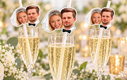 Personalised Wedding Photo Straws | Bride and Groom Face Straws, Custom Couple Drinks Decorations, Wedding Reception Party Straws