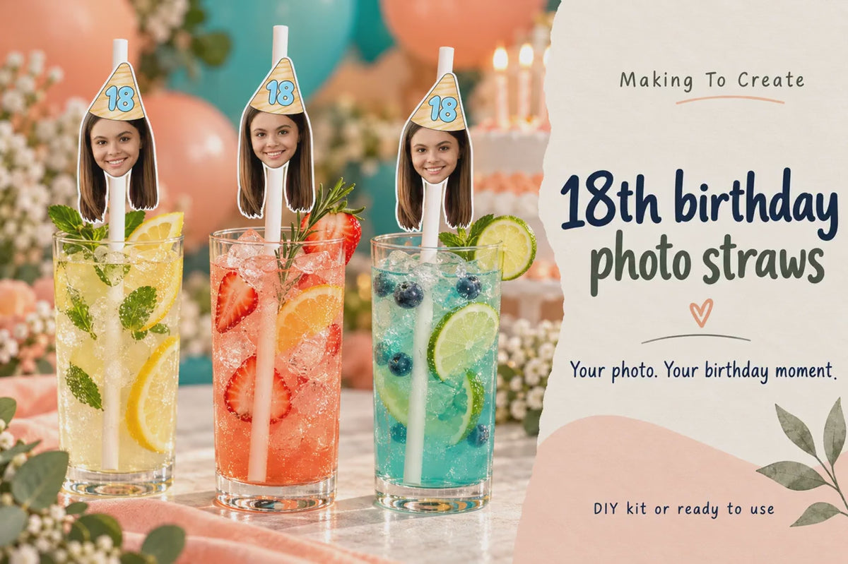 18th Birthday Party Straws | Personalised Face Drink Decorations, Funny 21st & 30th Birthday Supplies, Custom Cocktail Favours