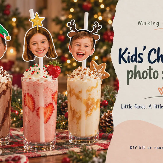 Personalised Kids Christmas Party Straws | Custom Face Toppers, Festive Drink Decorations, Xmas Holiday Party Favours