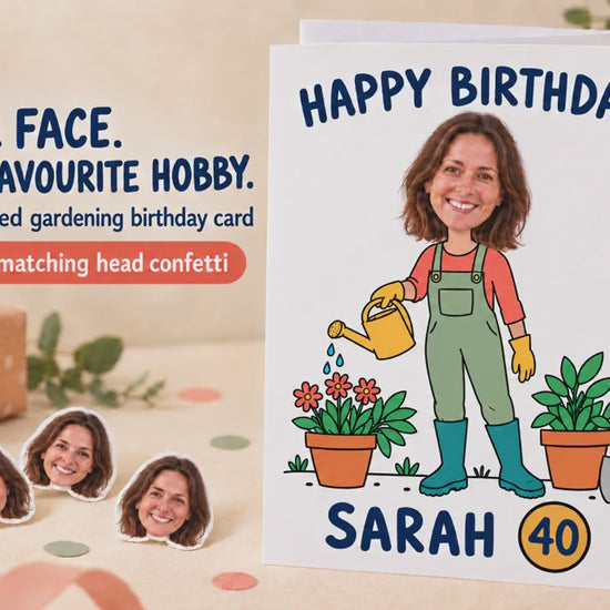 Personalised Gardening Birthday Card | with Photo Head & Name