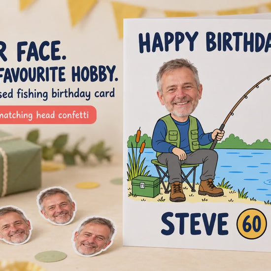 Personalised Fishing Birthday Card | with Photo Head & Name