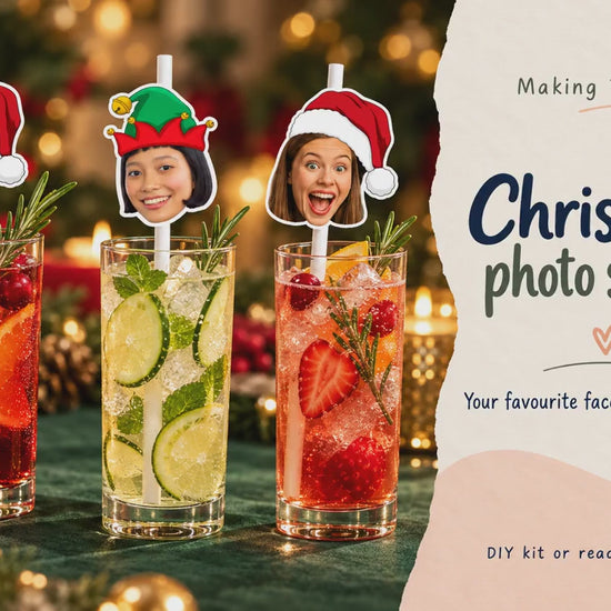 Personalised Christmas Party Straws | Custom Face Toppers, Festive Drink Decorations, Xmas Holiday Party Favours