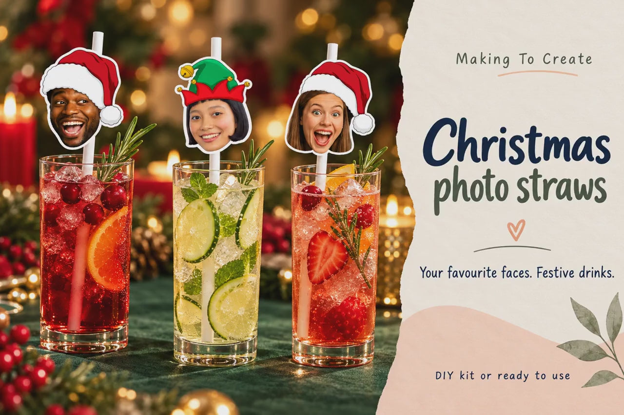 Personalised Christmas Party Straws | Custom Face Toppers, Festive Drink Decorations, Xmas Holiday Party Favours
